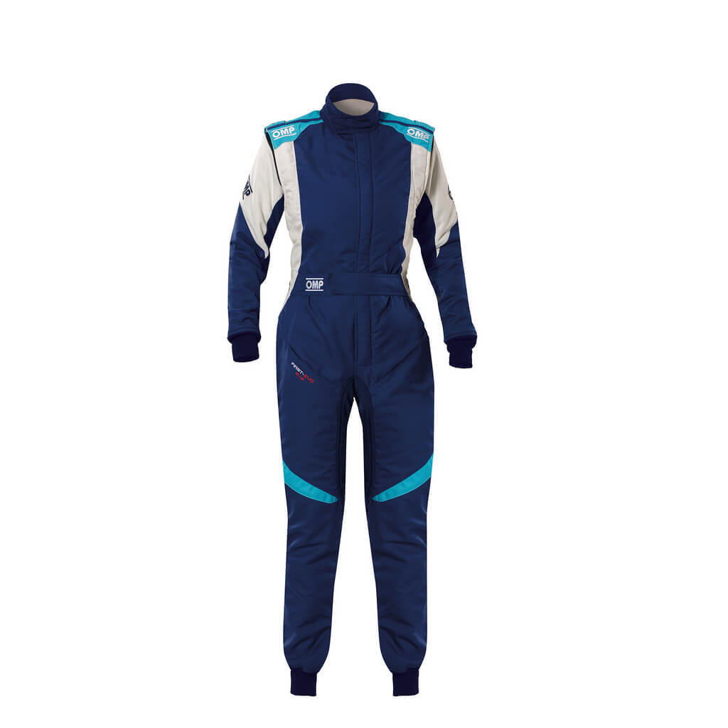 OMP IA0-1874-A02-248-48 Racing Suit First Evo Elle My2025, FIA 8856-2018, Navy Blue / Tiffany, Size 48 Photo-0