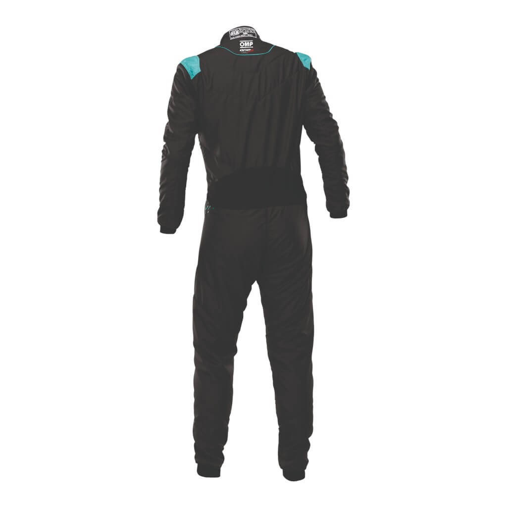 OMP IA0-1876-A01-379-56 Racing Suit One-S Air, FIA 8856-2018, Black/Teal, Size 56 Photo-1