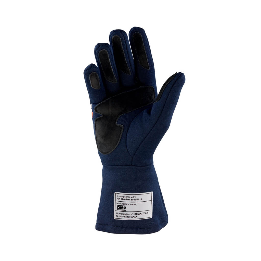OMP IB0-0746-C01-249-M Racing Gloves Dijon My2025, FIA 8856-2018, Navy Blue / Fluo Orange, Size M Photo-1