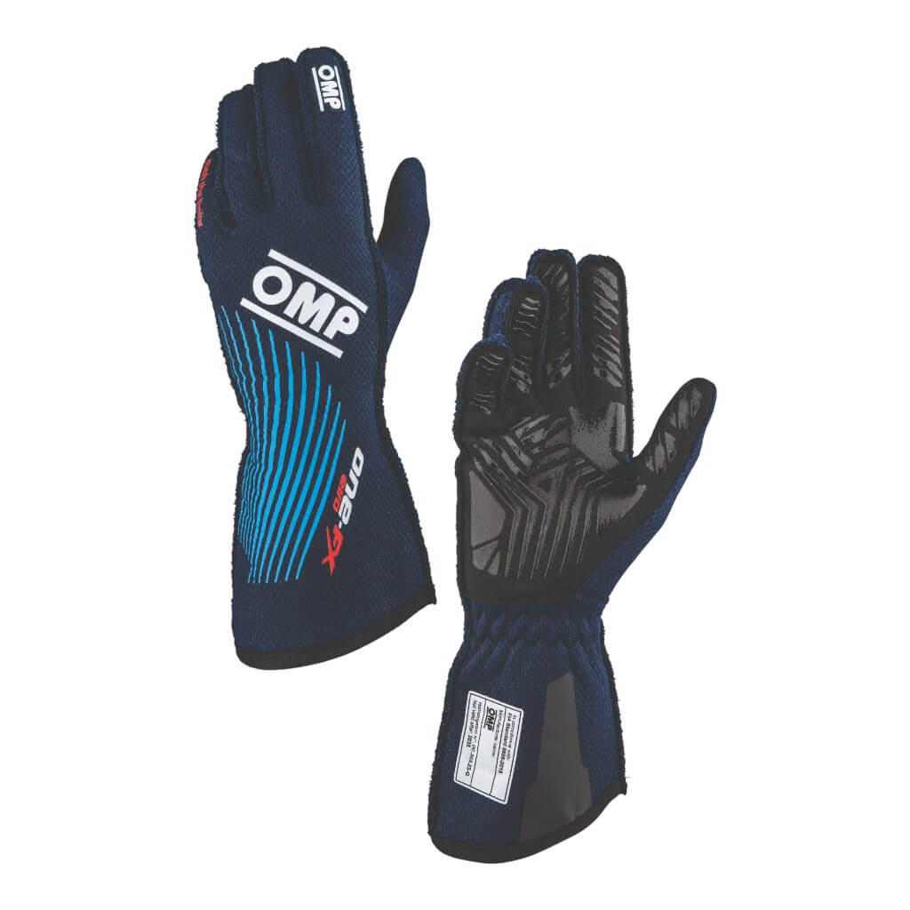 OMP IB0-0773-C01-244-S Racing Gloves One Evo FX MY2026, FIA 8856-2018, Navy Blue/Cyan, Size S Photo-0