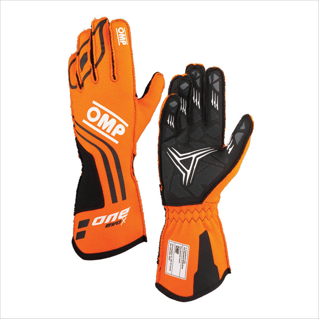 OMP IB0-0775-A01-096-XS Racing Gloves One Evo X, FIA 8856-2018, Orange / Black, Size XS Photo-0