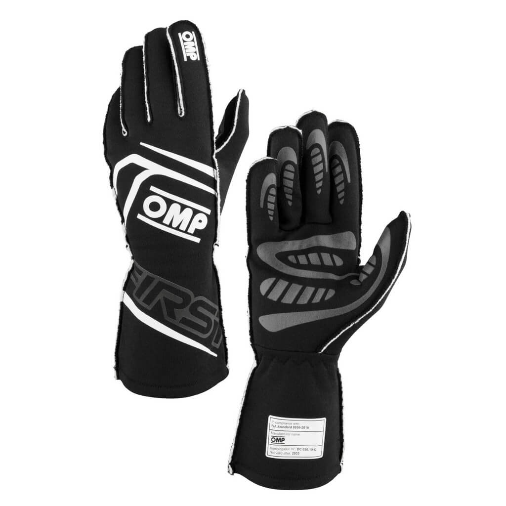 OMP IB0-0776-B01-071-S Racing Gloves First My2025, FIA 8856-2018, Black, Size S Photo-0