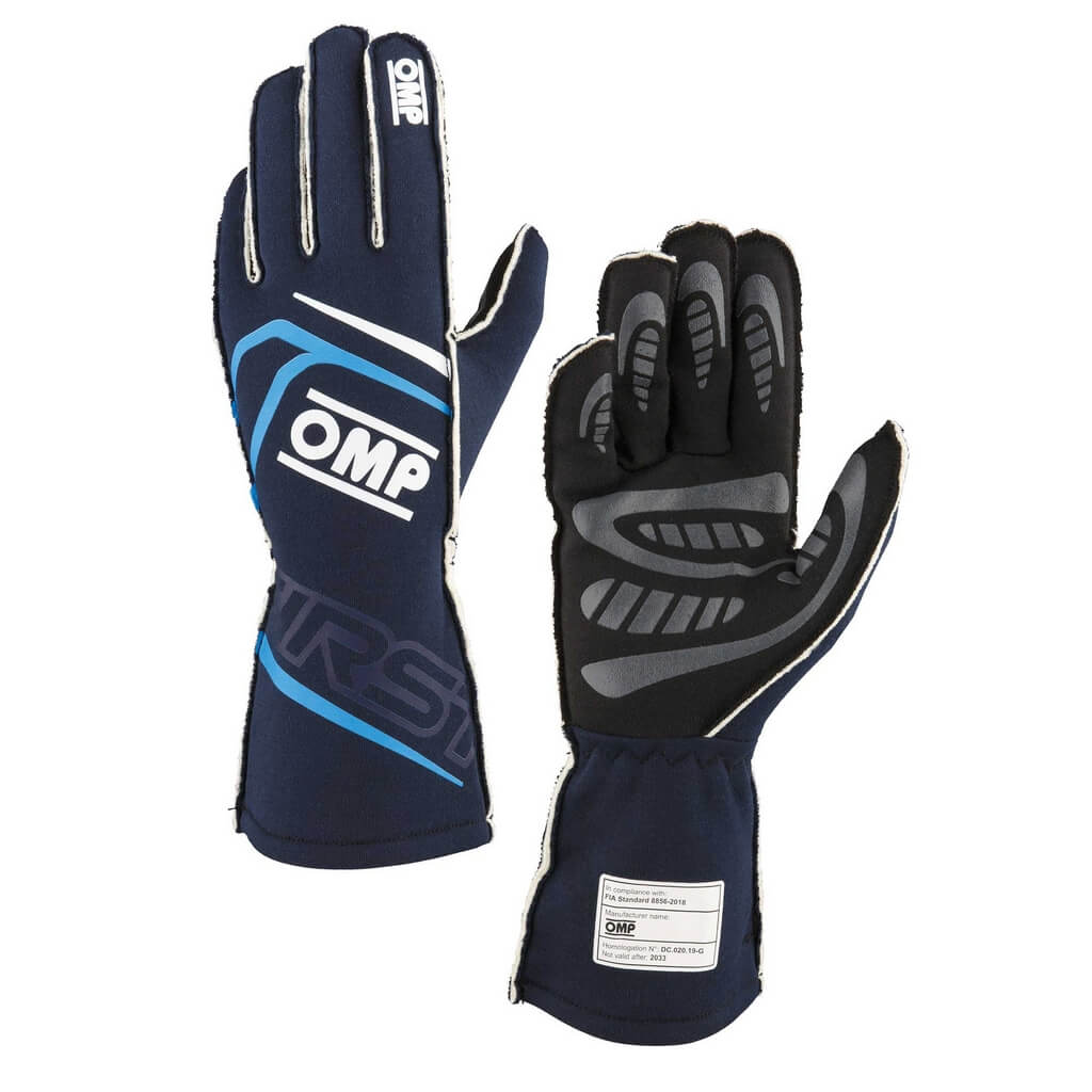 OMP IB0-0776-B01-244-M Racing Gloves First My2025, FIA 8856-2018, Navy Blue / Cyan, Size M Photo-0