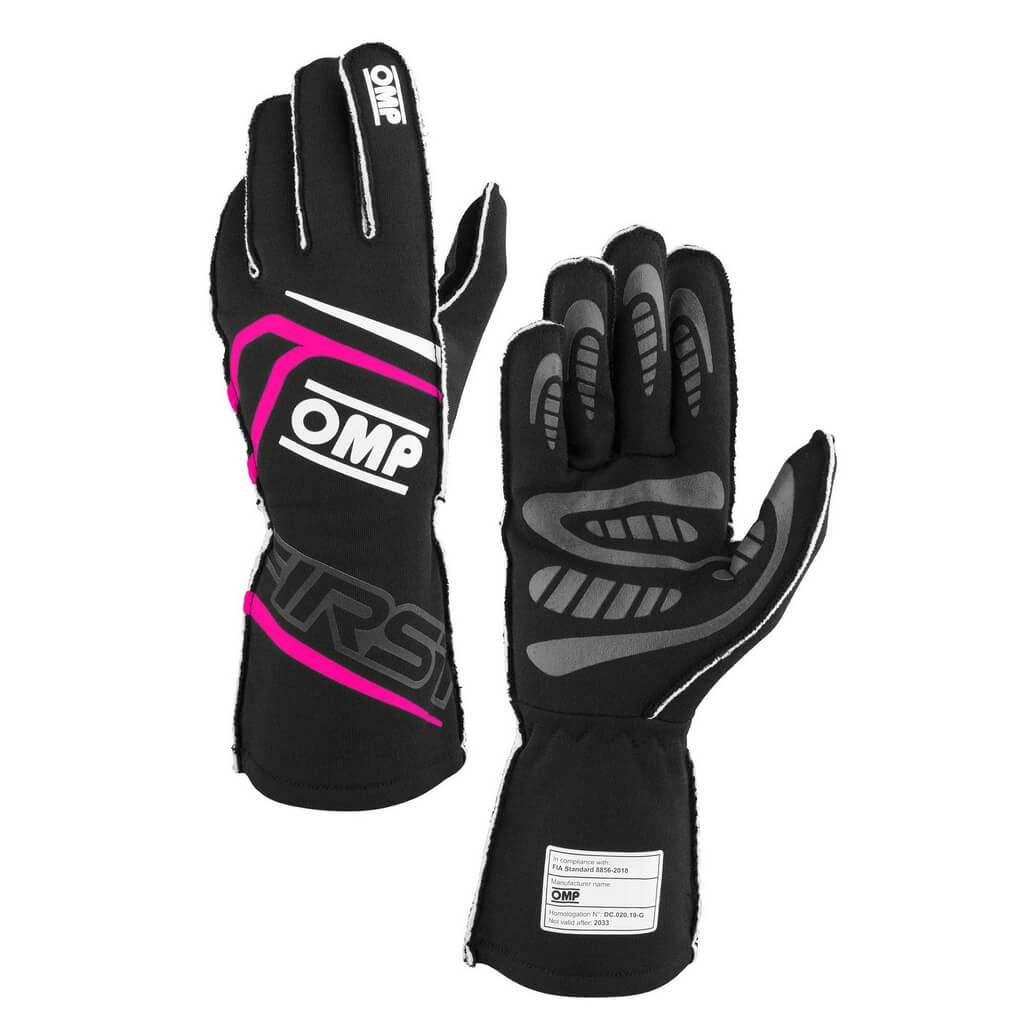 OMP IB0-0776-B01-277-S Racing Gloves First My2025, FIA 8856-2018, Black / Fuchsia, Size S Photo-0