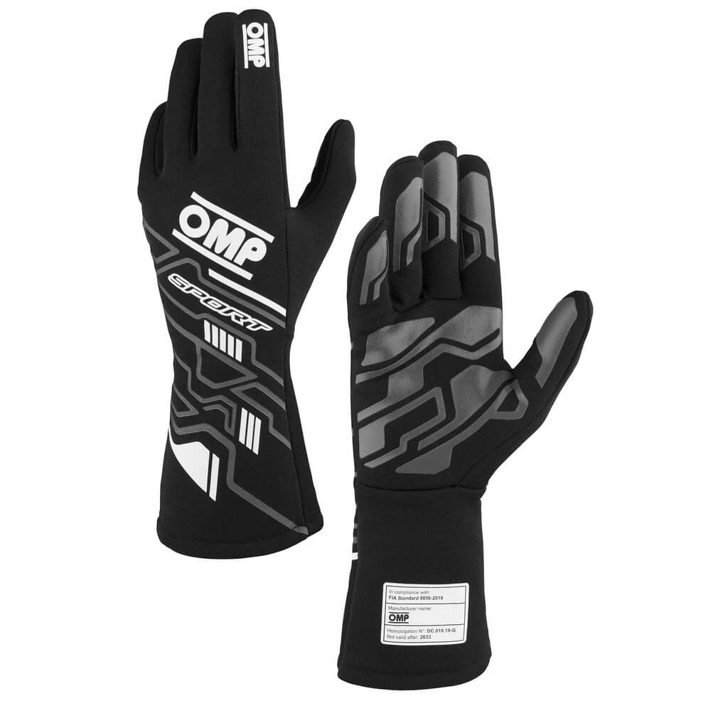 OMP IB0-0777-B01-076-L Racing Gloves Sport My2025, FIA 8856-2018, Black / White, Size L Photo-0