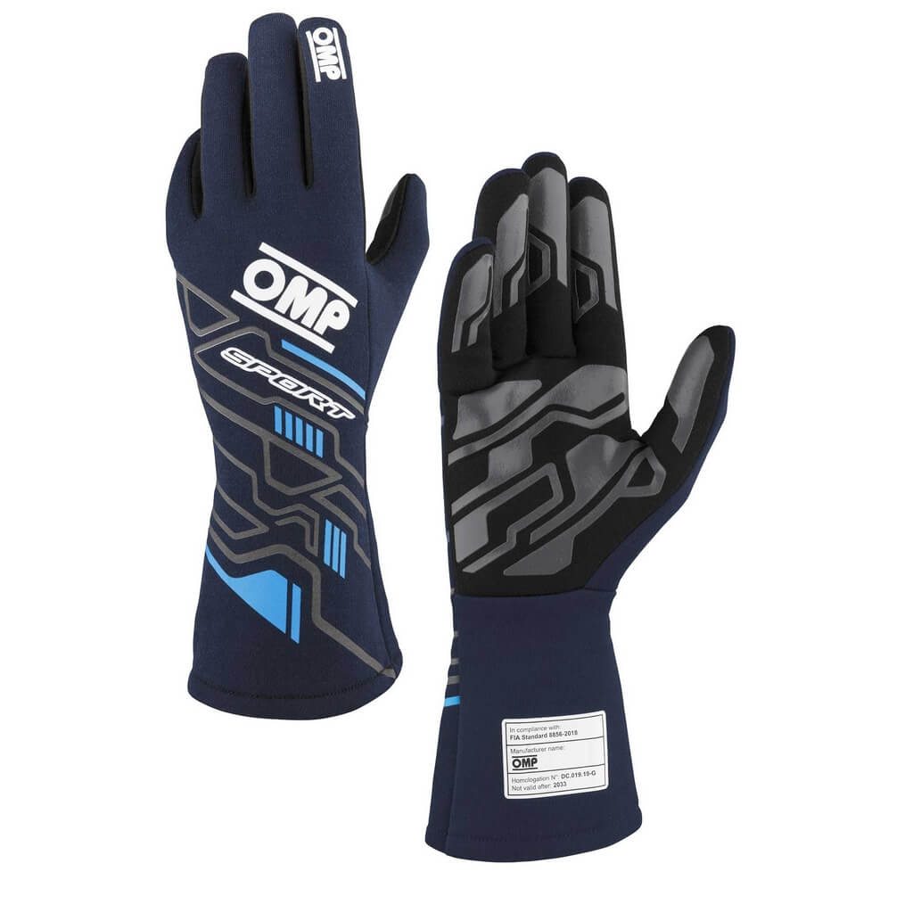 OMP IB0-0777-B01-244-XL Racing Gloves Sport My2025, FIA 8856-2018, Navy Blue / Cyan, Size XL Photo-0