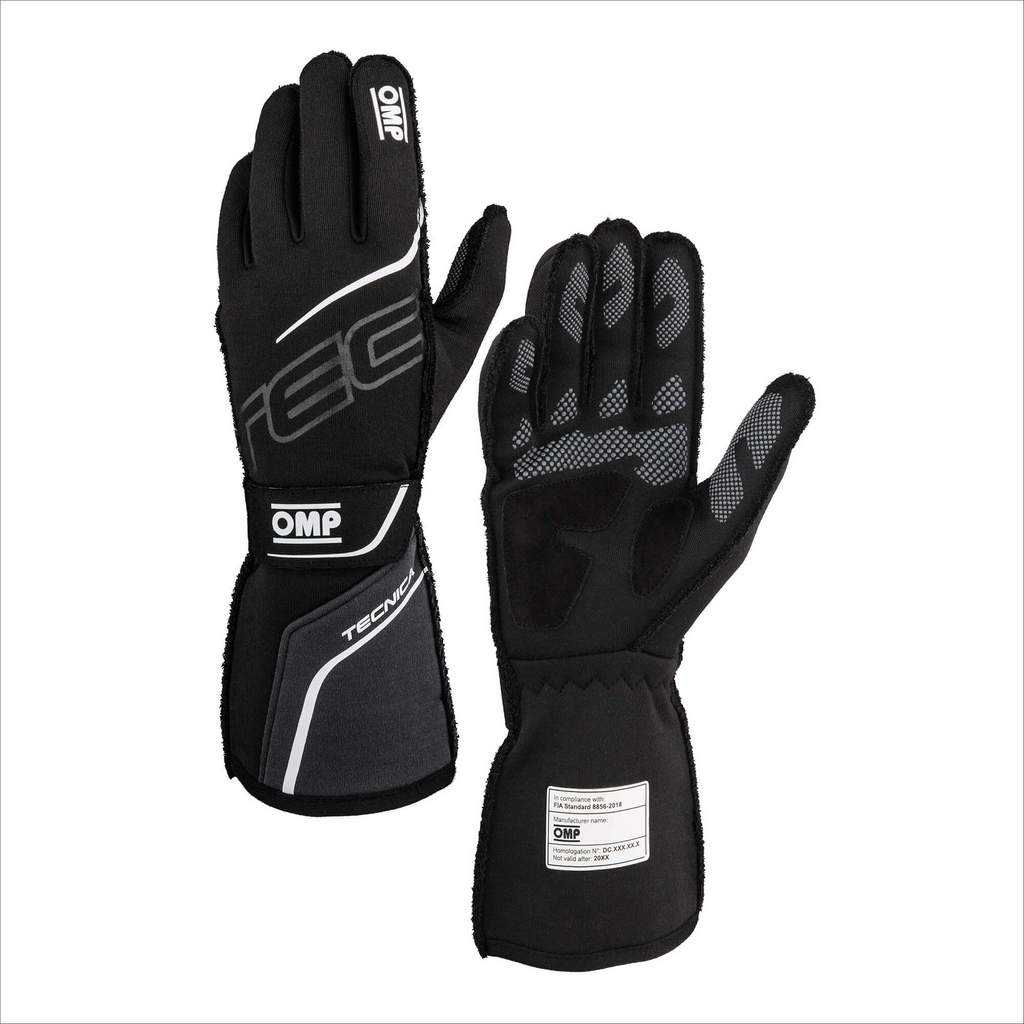 OMP IB0-0779-A01-077-S Racing Gloves Tecnica, FIA 8856-2018, Black / Anthracite, Size S Photo-0