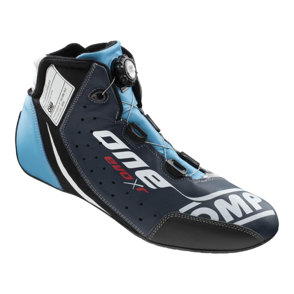 OMP IC0-0805-B01-246-38 Racing Shoes One Evo X R, FIA 8856-2018, Blue / Silver / Cyan, Size 38 Photo-0