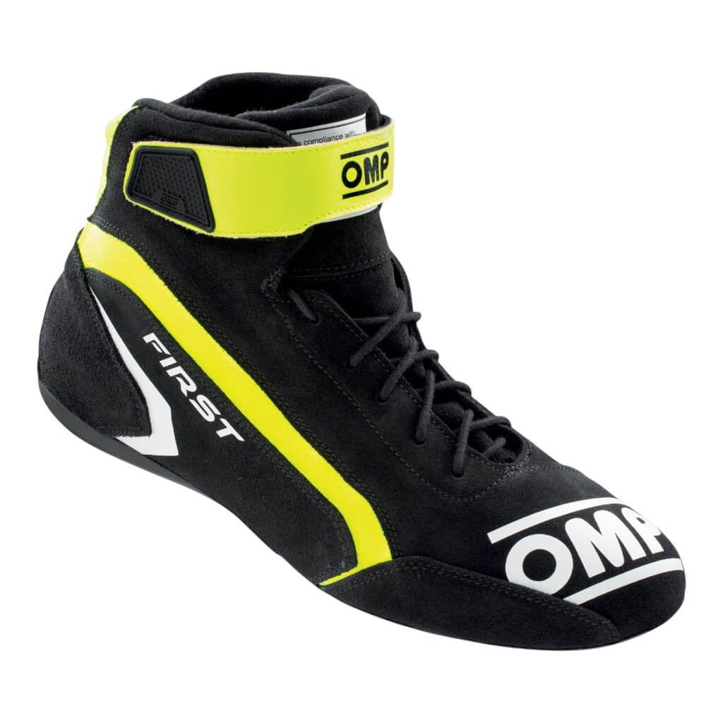 OMP IC0-0824-A01-182-38 Racing Shoes First MY2021, FIA 8856-2018, Anthracite / Yellow Fluo, Size 38 Photo-0