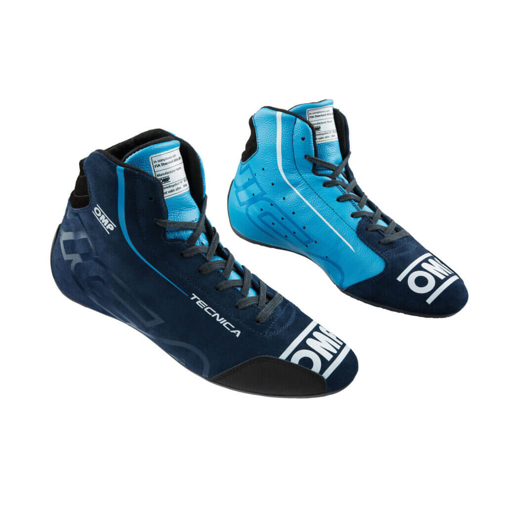 OMP IC0-0836-A01-244-46 Racing Shoes Tecnica My2025, FIA 8856-2018, Navy Blue / Cyan, Size 46 Photo-0