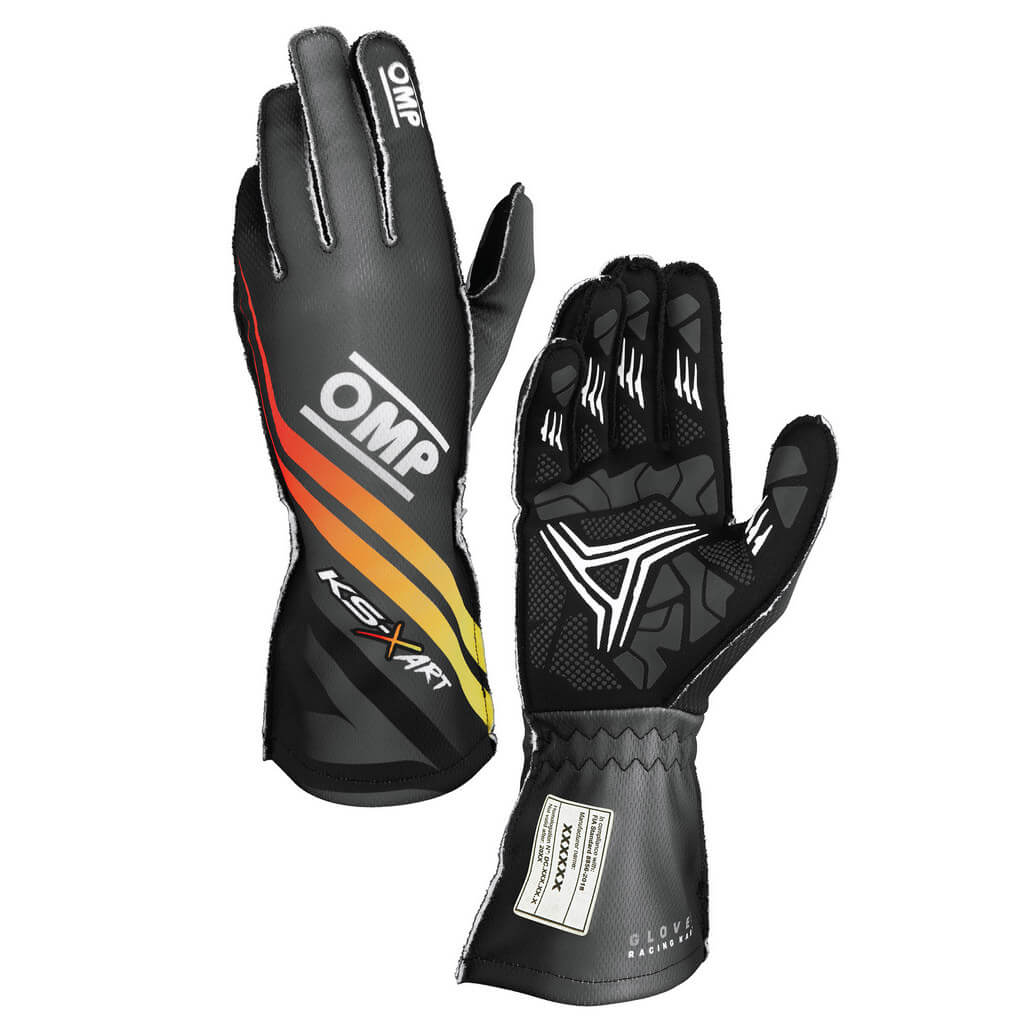 OMP KB0-2754-A01-378-M Karting Gloves KS-X Art My2025, FIA 8877-2022, Black / Yellow / Red, Size M Photo-0