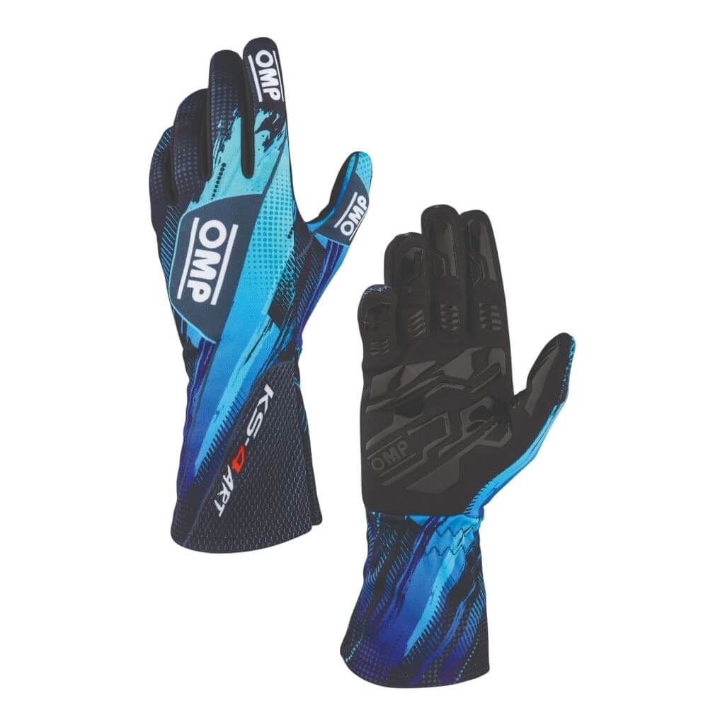 OMP KB0-2757-A01-275-S Kart Gloves KS-4 Art, Black/Cyan, Size S Photo-0