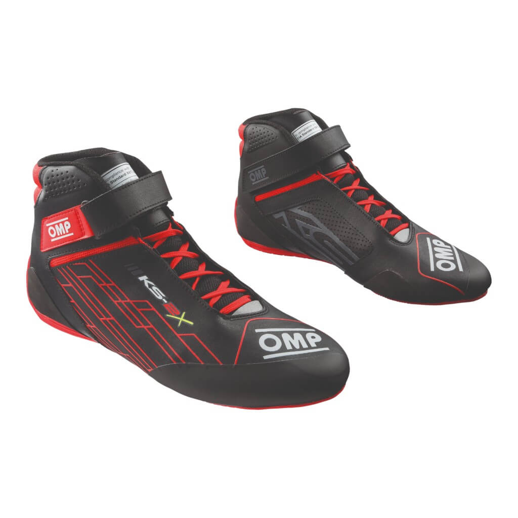 OMP KC0-0839-AK1-073-34 Child Kart Shoes KS-2X, FIA 8877-2022, Black/Red, Size 34 Photo-0