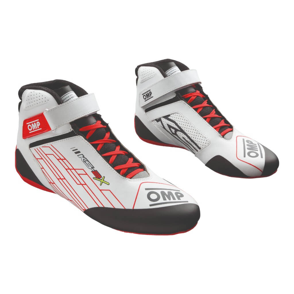 OMP KC0-0839-AK1-220-32 Child Kart Shoes KS-2X, FIA 8877-2022, White/Red, Size 32 Photo-0