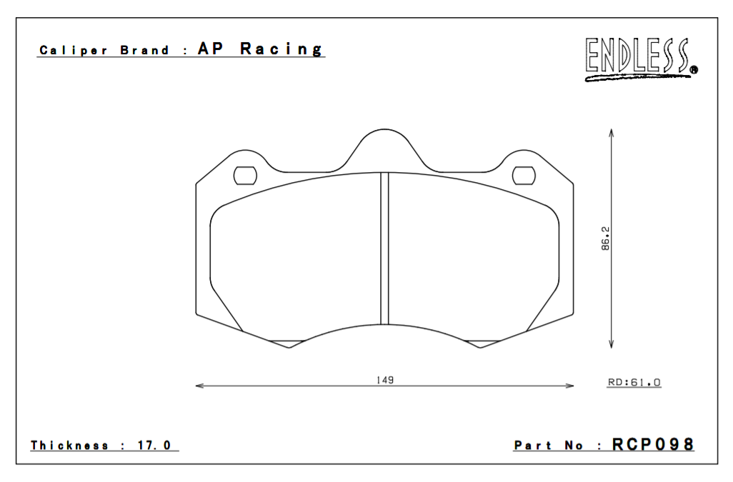 ENDLESS RCP098ME20 Brake pads 17mm 6-Piston AP Racing caliper CP7040D61 Photo-0
