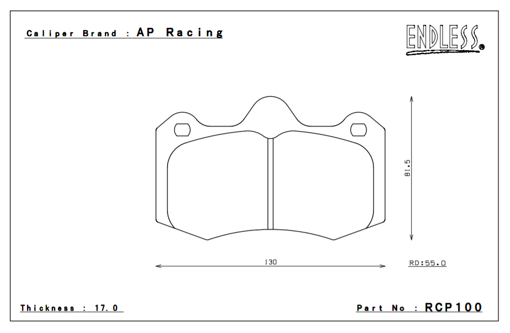 ENDLESS RCP100ME20 Brake pads 17mm 4-Piston AP Racing caliper CP6600D55 Photo-0