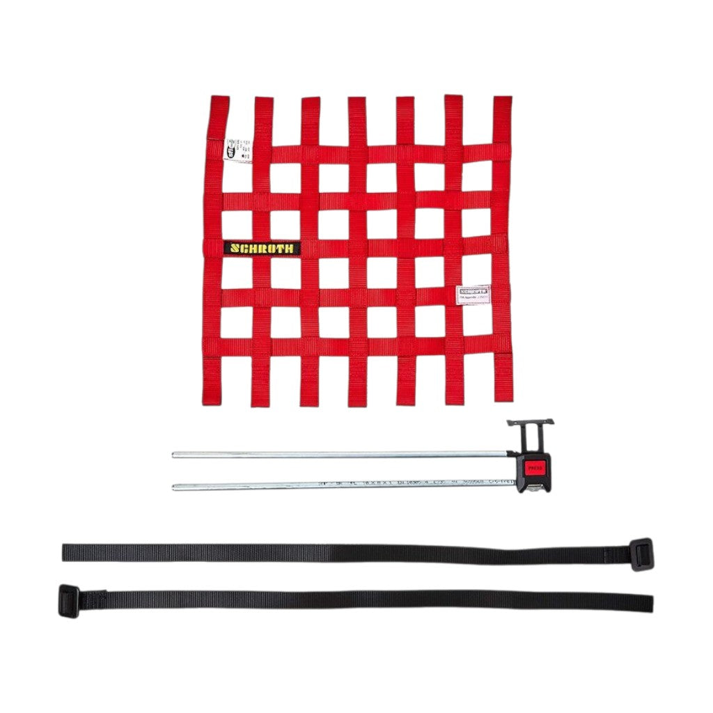 SCHROTH 09543-2 Right Window Net with Hardware 400 x 405mm SFI/FIA, Red Photo-0
