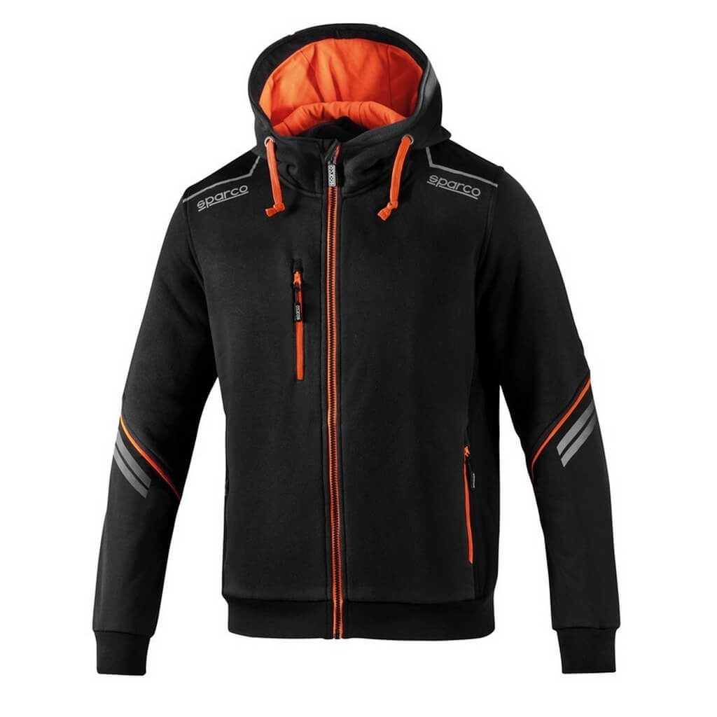 SPARCO 02414NRAF7XXX Full Zip Hoodie Colorado, Black/Fluo Orange, Size 4XL Photo-0