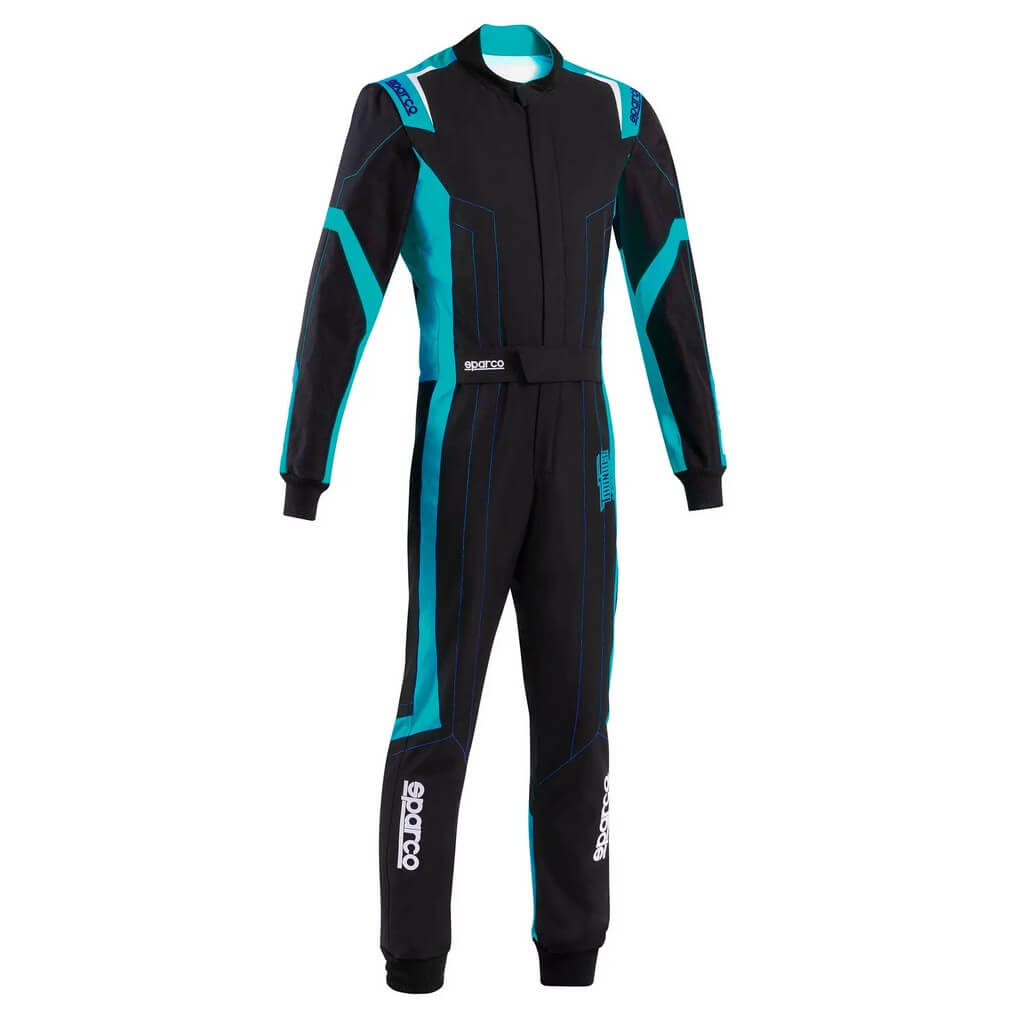 SPARCO BKS0010B0K3000L Karting Suit Thunder Advanced, Black / Sky Blue, Size L Photo-0