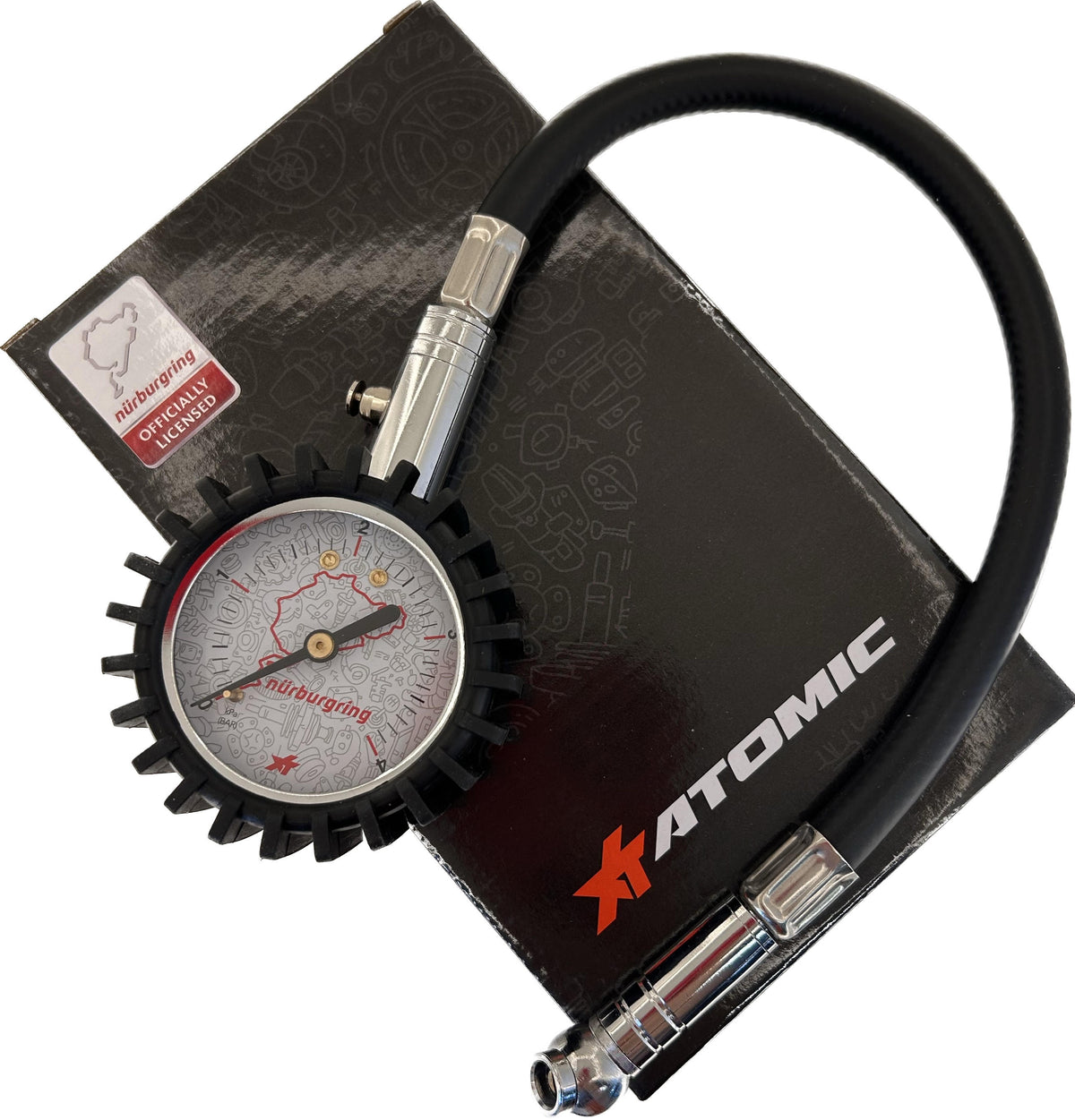 ATOMIC GH01-QBR2S Tire Pressure Gauge Silver Nürburgring Licensed Product Photo-0
