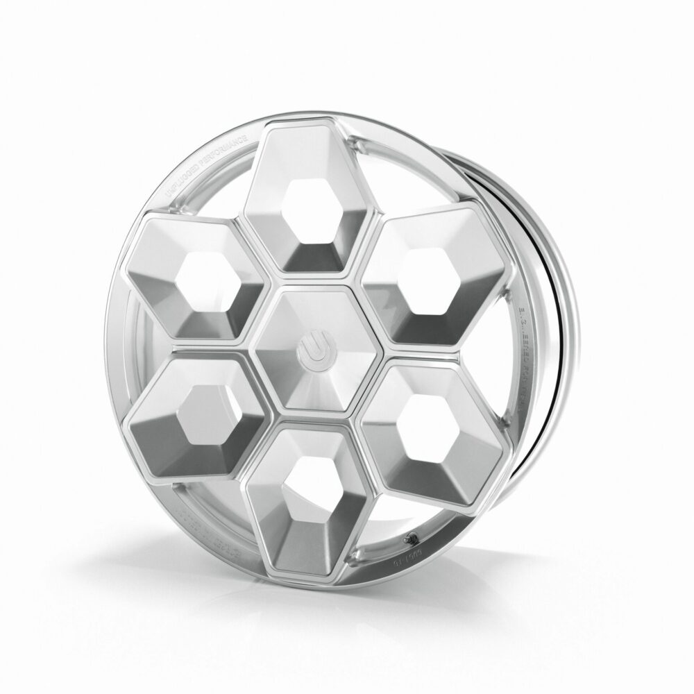 UNPLUGGED PERFORMANCE UP-CYBRHEX-DBL-010 Single Wheel UP CYBRHEX 22x10.5+35 - 5x114.3 / 5x120, Double Drilled, Satin Titanium for TESLA Cybertruck / Model Y Photo-0