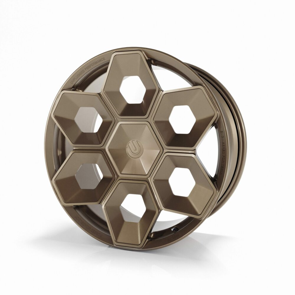 UNPLUGGED PERFORMANCE UP-CYBRHEX-DBL-014 Single Wheel UP CYBRHEX 21x10.5+35 - 5x114.3 / 5x120, Double Drilled, Satin Bronze for TESLA Cybertruck / Model Y Photo-0