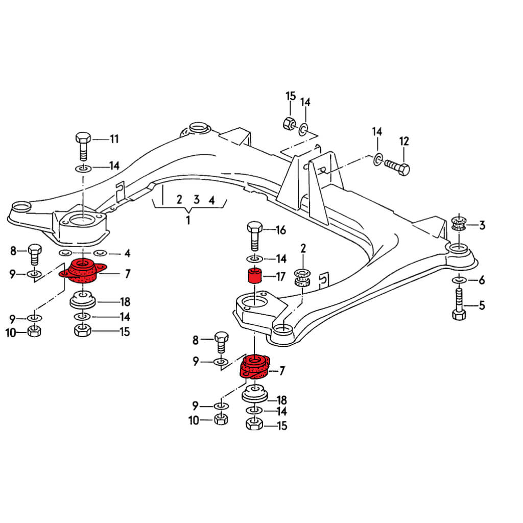 VERKLINE ELA-003-75 Differential Mounts Kit (Street Hardness) for AUDI S2 (B4) Photo-2