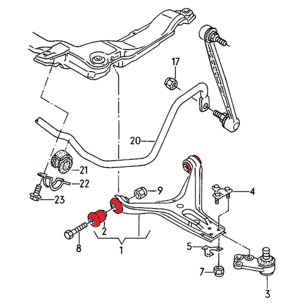 VERKLINE POW-001-85 Polyurethane Bushes Kit 37mm (Track Hardness) for AUDI S2 (B4) Photo-2
