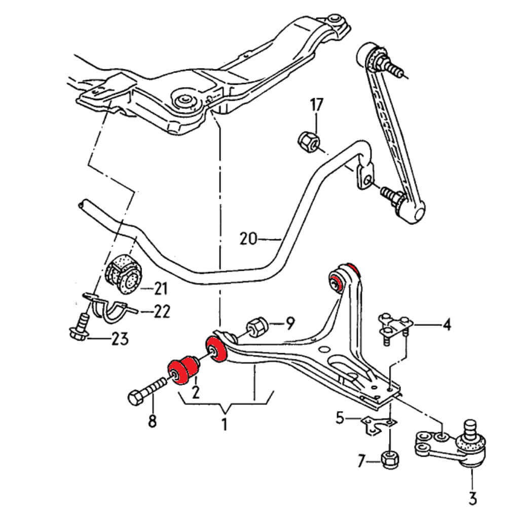 VERKLINE POW-002-75 Polyurethane Bushes Kit 45 mm for Cast Front Arms (Street Hardness) for AUDI RS2 / S2 (B4) Photo-3