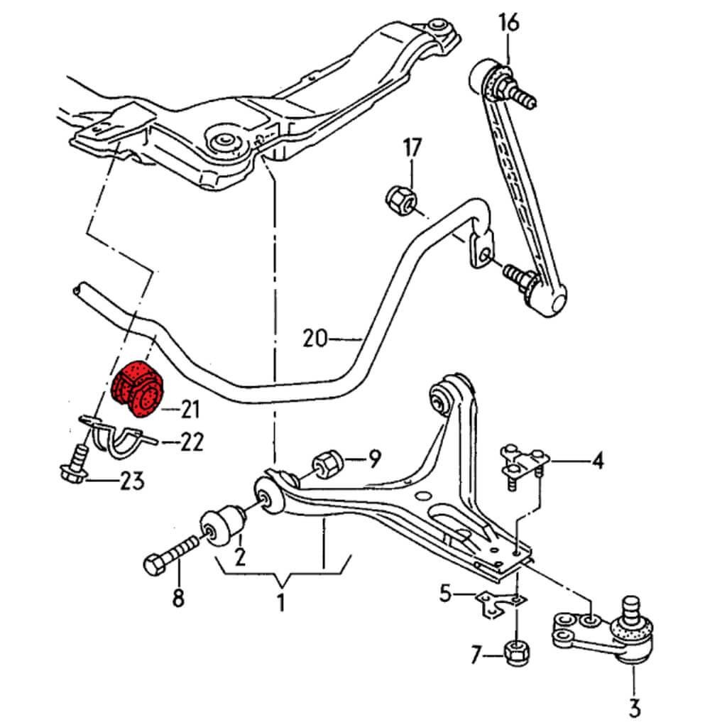 VERKLINE POW-019-85 Front ARB 26 mm Polyurethane Bushes Kit (Track Hardness) for AUDI S2 (B4) Photo-2
