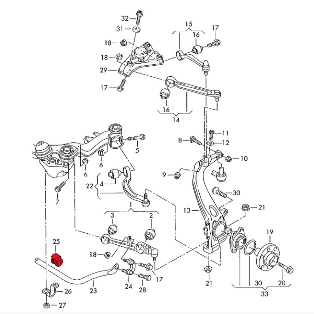 VERKLINE POW-050-85 Front Anti Roll Bar Bushes Kit 29mm (Track Hardness) for AUDI RS4 (B5 / B7) / RS6 / S6 (C5) Photo-2