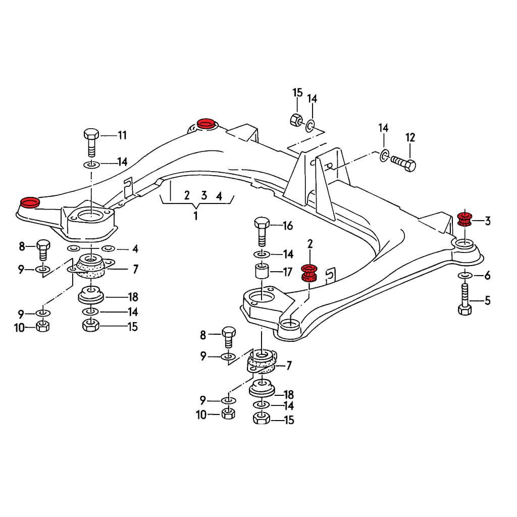 VERKLINE SBK-001 Aluminium Subframe Bushings Kit (8 pcs) for AUDI S2 (B4) Photo-1