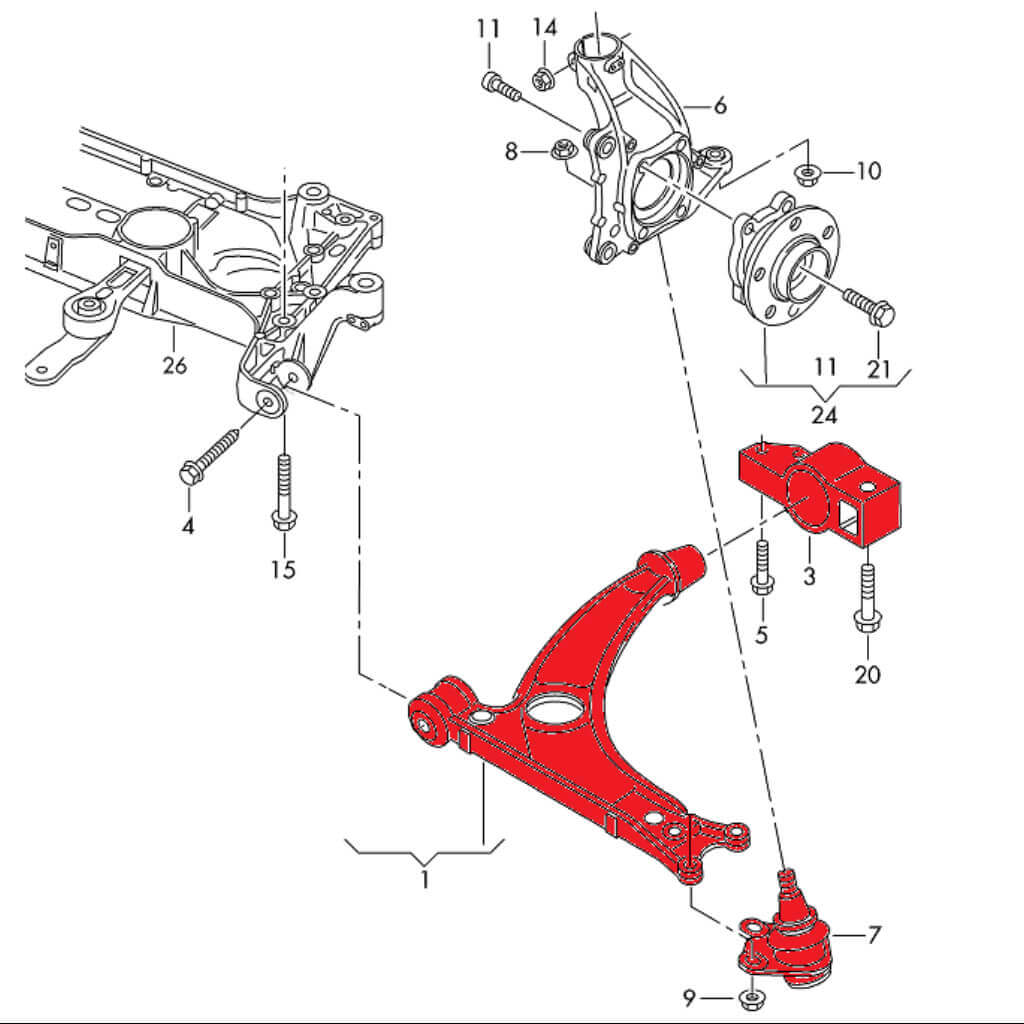 VERKLINE WAS-011 Adjustable Tubular Front Race Wishbones Kit With Modified Kinematics for AUDI RS3 (8P) / VW Golf GTI / R (Mk5 / Mk6) Photo-3