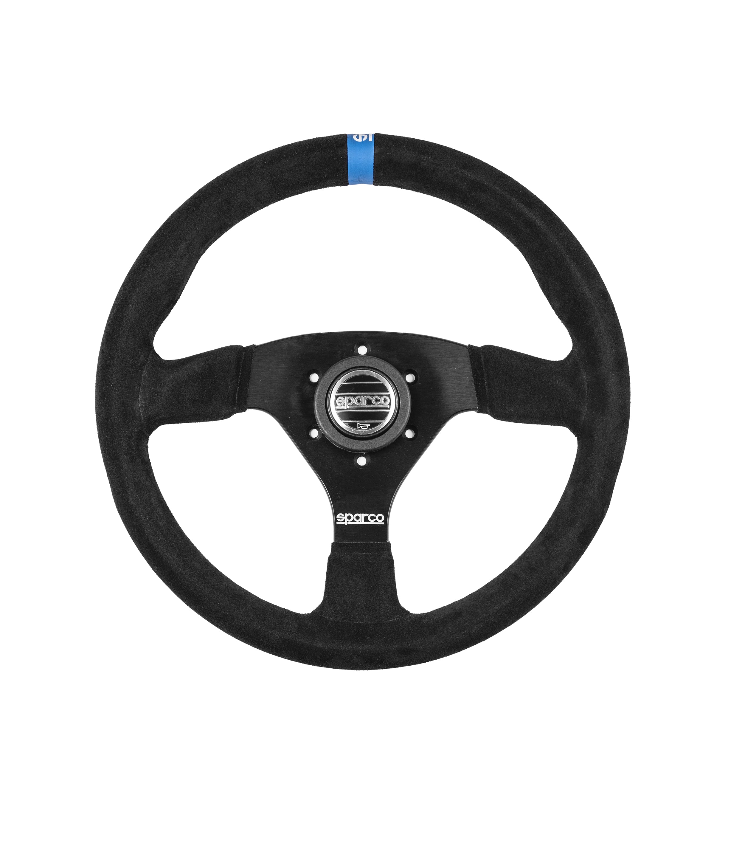 SPARCO 015R383PSNLOGO Steering wheel R383, suede, black, blue mark diam.330mm, reach 39mm Photo-0 