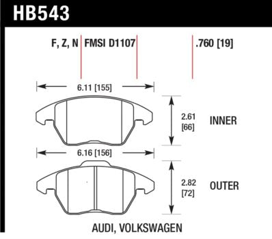 HAWK HB543N.760 Brake Pads HP+ Front VW Golf GTI 2.0 2006-07/AUDI A3 8P/Quattro/TT 8J 2.0T Photo-1 