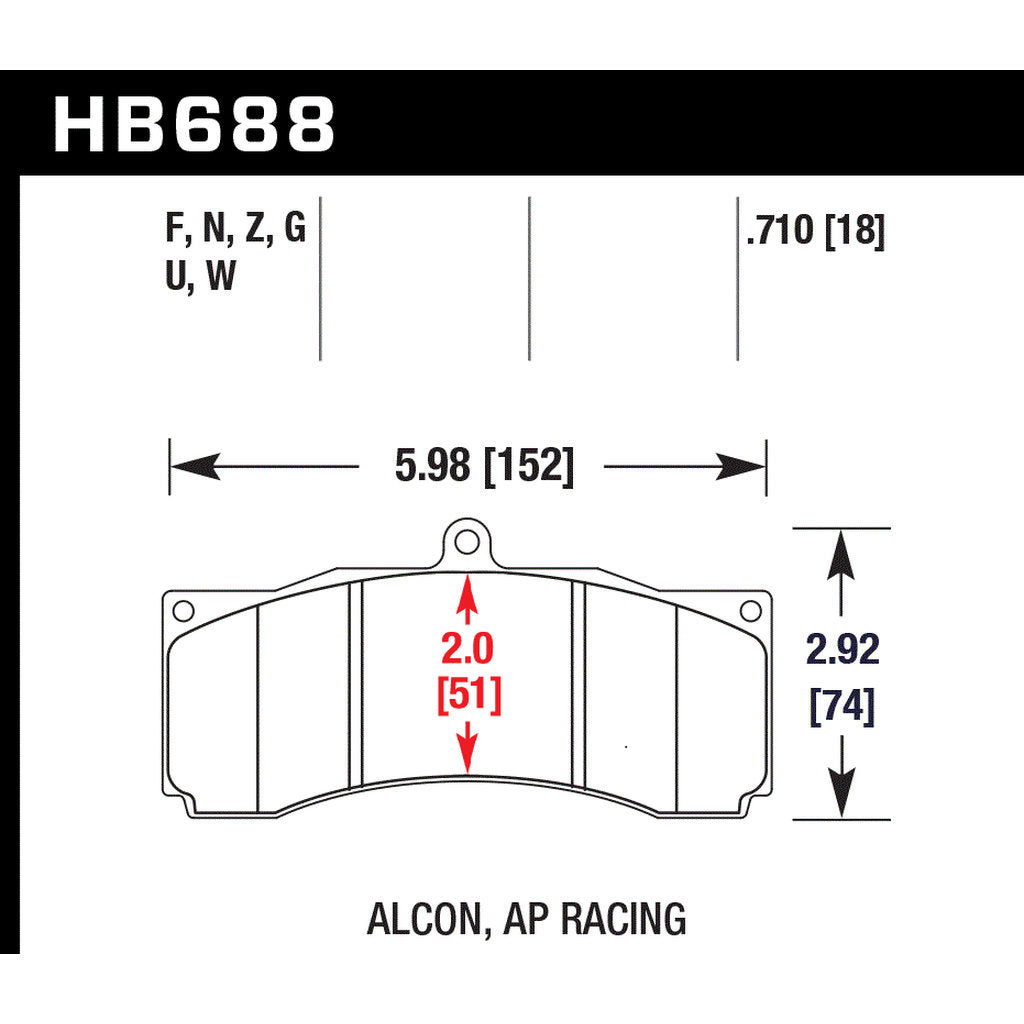 HAWK HB688F.710 DCT-70 Brake Pads AP Racing CP5555/Stop Tech/JBT CB6P Photo-2 