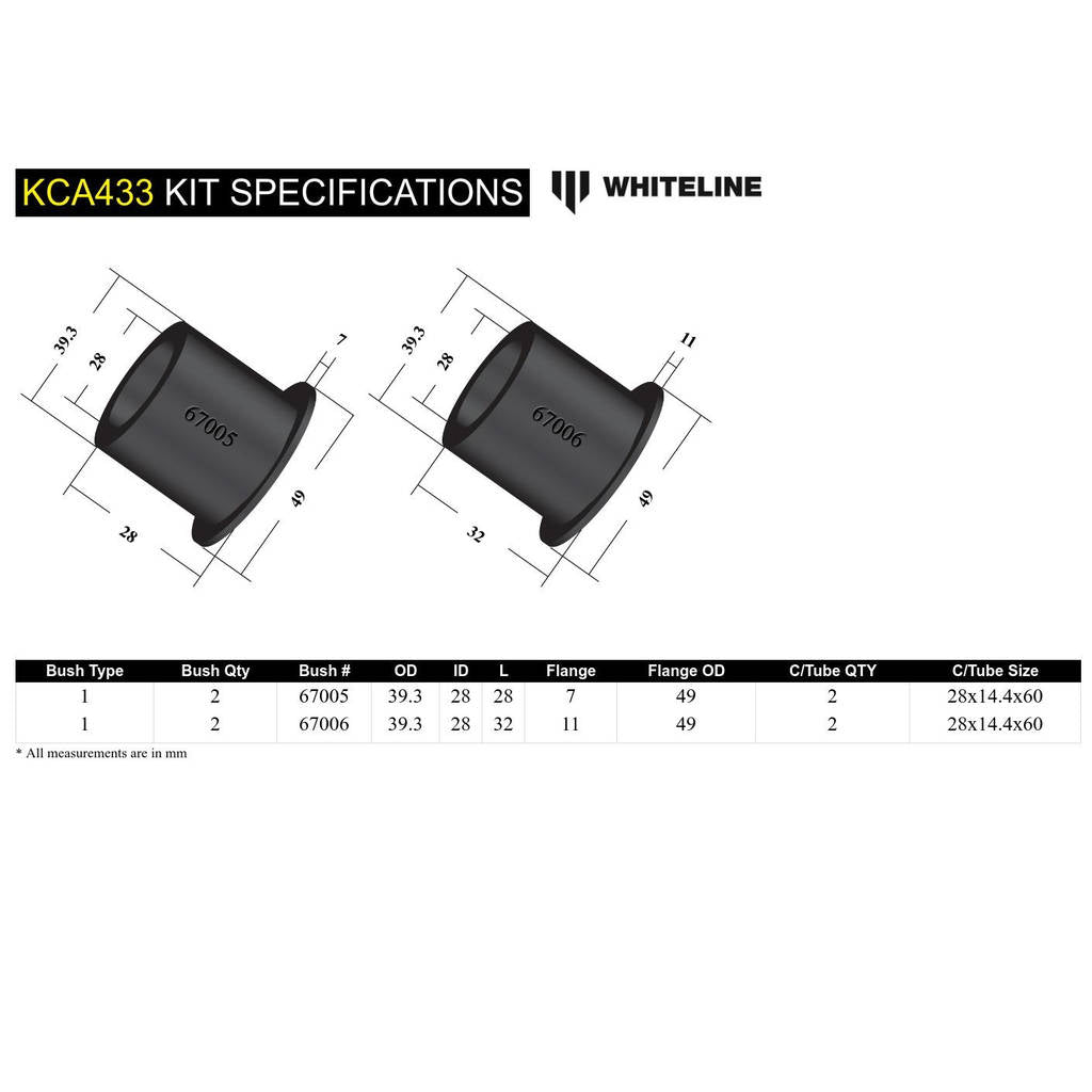 WHITELINE KCA433 Whiteline KCA433 Front Alignment Caster / Camber Kit; fits Ford Mustang 05-10 Photo-4 
