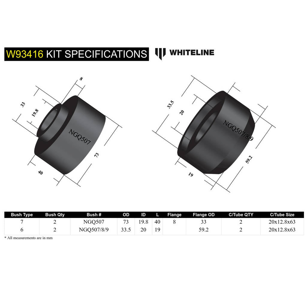 WHITELINE W93416 Front Body Mount - Bushing Kit-Bumper for Nissan Patrol GQ, GU/Ford Maverick DA Photo-3 