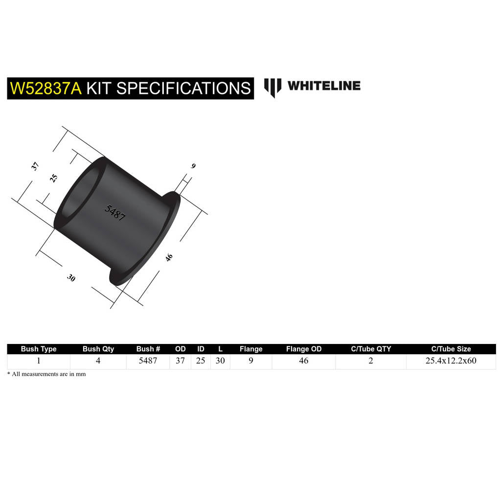 WHITELINE W52837A Front Lower Control Arm - Inner Front Bushing Kit for Subaru Forester, Impreza, Legacy/Outback Photo-4 