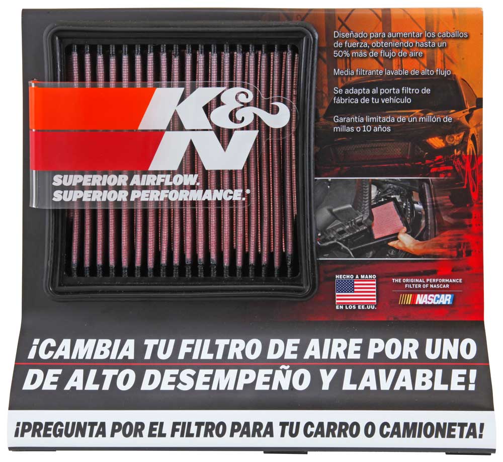 K&N 87-5038S Display; Small Air Filter DISPLAY; SMALL AIR Filter 11-1/2W X 10H X 3-1/8D-SPANISH Photo-0 