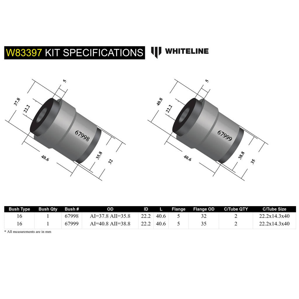 WHITELINE W83397 Track Bar Bushing Kit Photo-4 