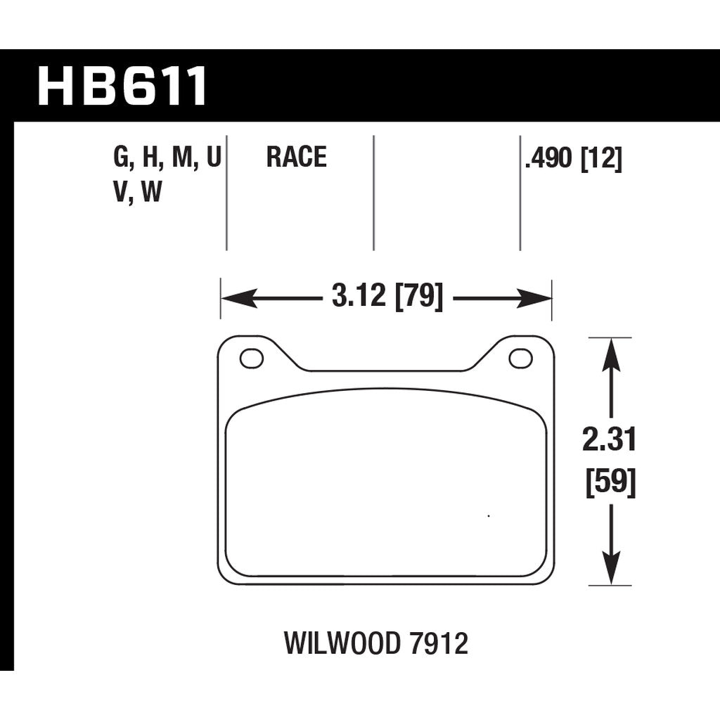 HAWK HB611G.490 Brake Pads DTC-60 Wilwood Powerlite, PL2R/ST (7912) Photo-2 
