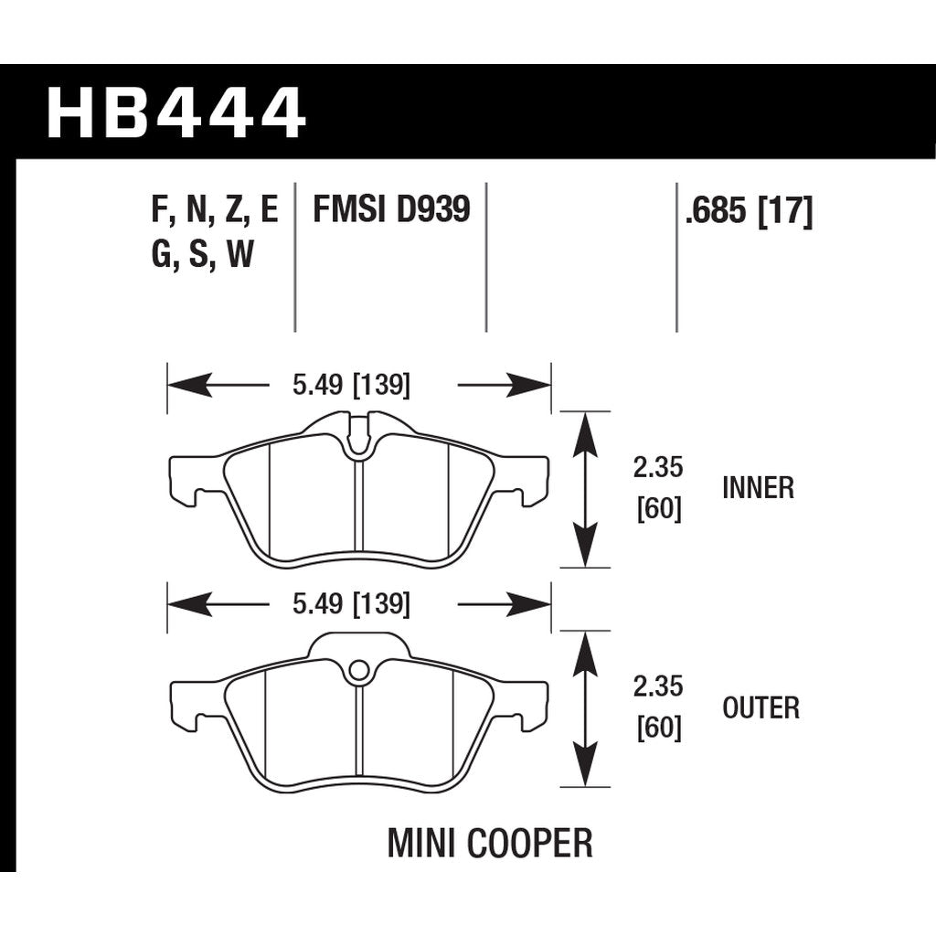 HAWK HB444G.685 Brake Pads DTC-60 (18 mm) Front MINI COOPER S 2002-2008 Photo-2 