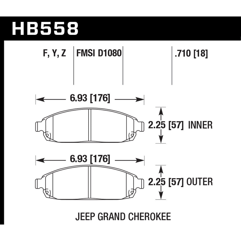 HAWK HB558F.710 Brake Pads HPS Front JEEP Grand Cherokee 2005-2010 Photo-2 