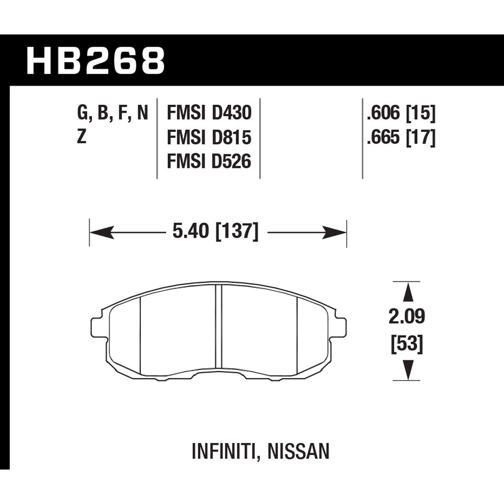 HAWK HB268G.665 Brake Pads DTC-60 (17 mm) Front INFINITI G35/NISSAN 350Z (non-Brembo)/JUKE Photo-2 