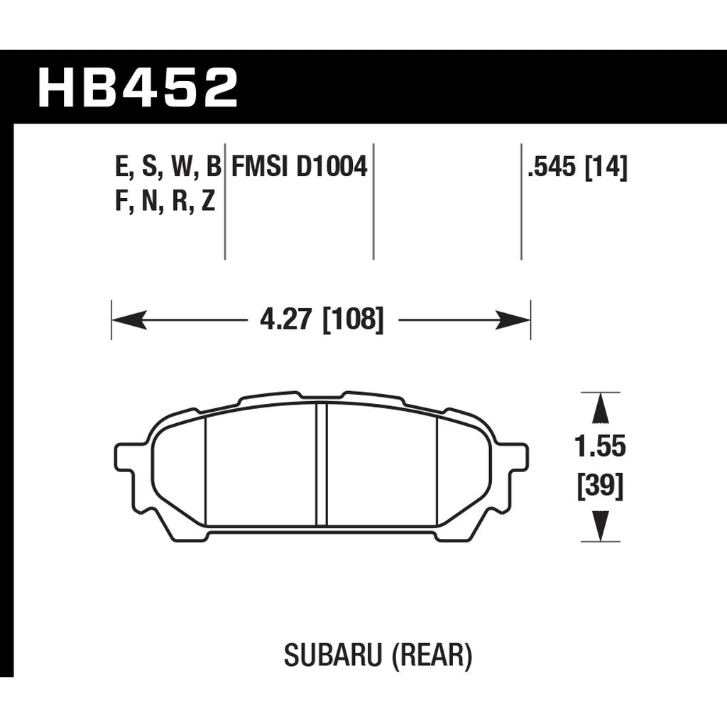 HAWK HB452B.545 Brake Pads HPS 5.0 Rear SUBARU Forester 02+/Impreza (non WRX STI) Photo-2 
