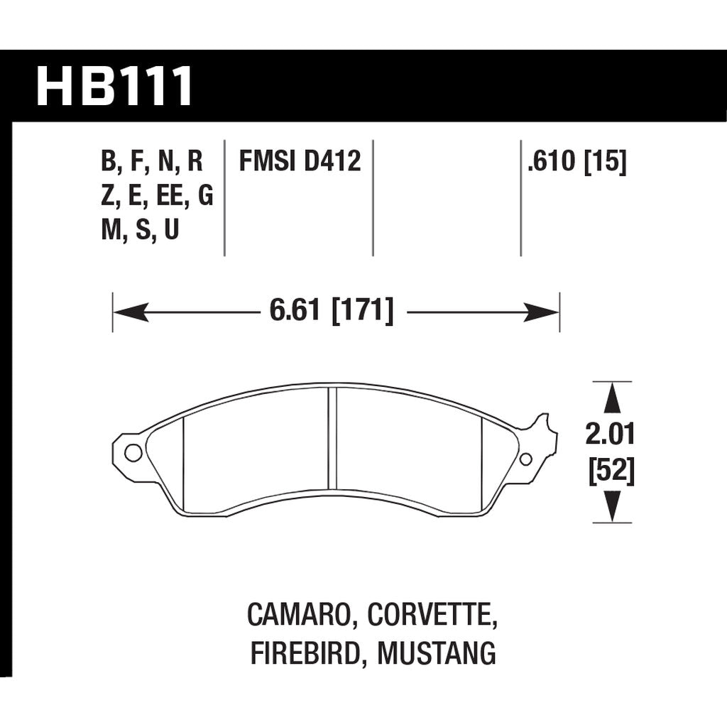 HAWK HB111Z.610 Brake Pads Perf. Ceramic Front FORD Mustang SVT Cobra 2005 Photo-2 
