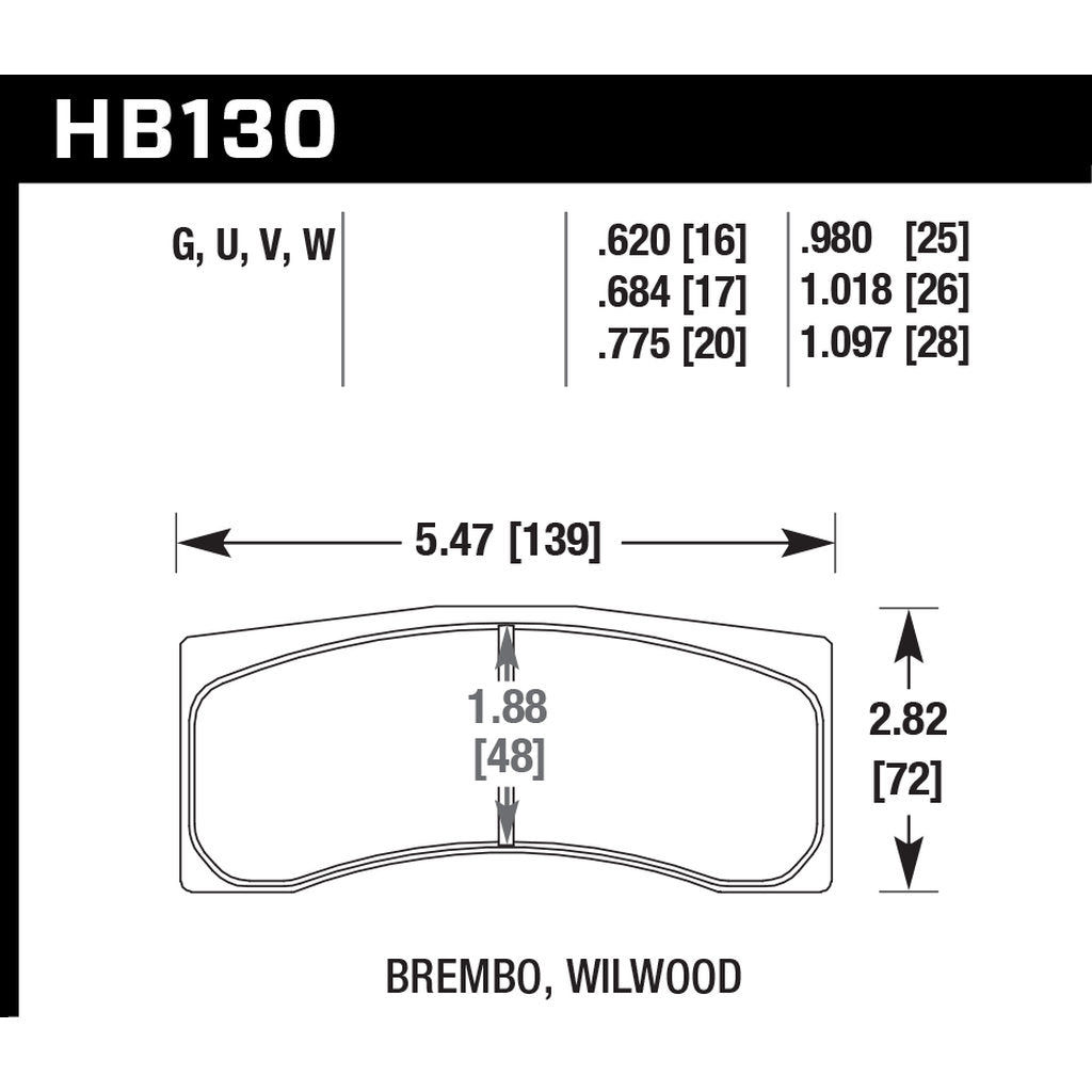 HAWK HB130U.980 Brake Pads DTC-70 (25 mm) Brembo 20.8271.10/40, 20.8330.10/20 Photo-2 
