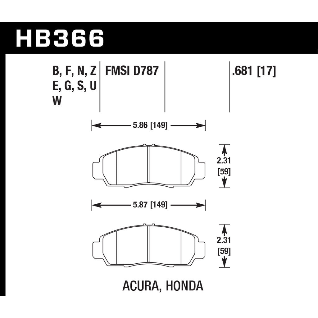 HAWK HB366G.681 Brake Pads DTC-60 (17 mm) Front HONDA Accord EX 2005-2010 Photo-2 
