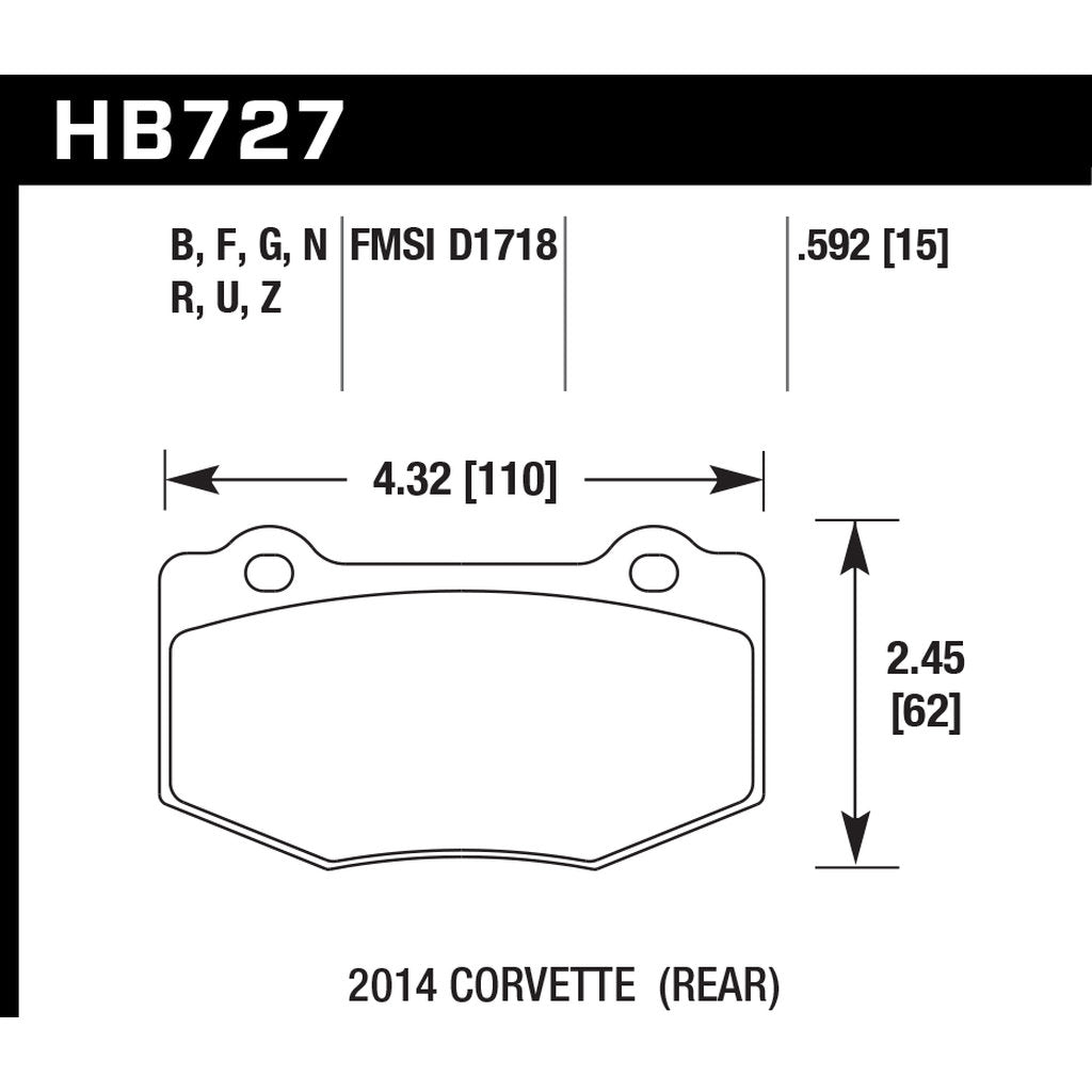 HAWK HB727B.592 Brake Pads HPS 5.0 Rear CHEVROLET Camaro SS 2016-2018 Photo-2 